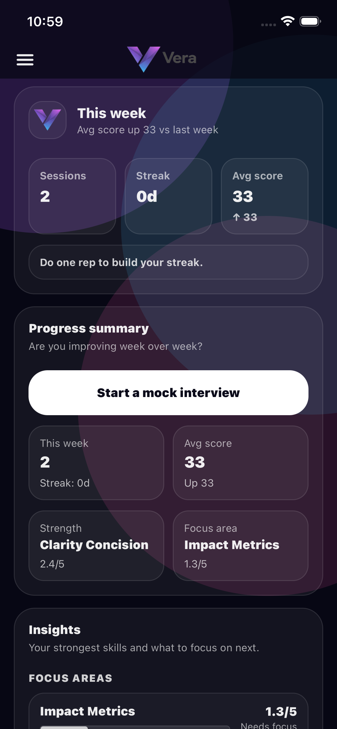 Vera assessment coach summary screen