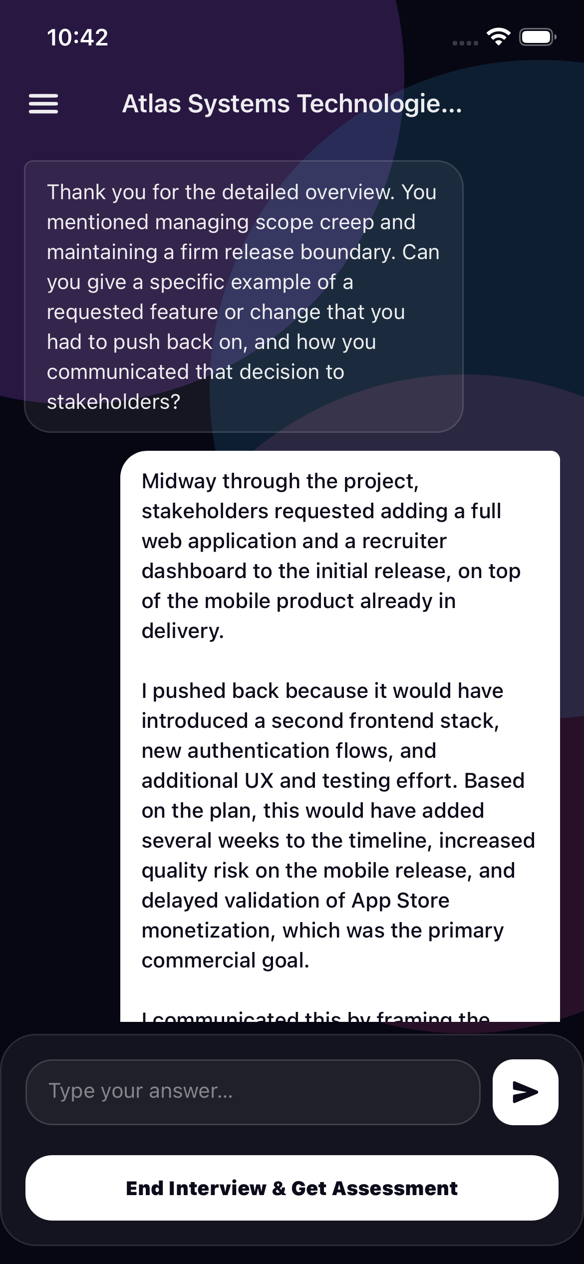 Vera interview question and answer screen